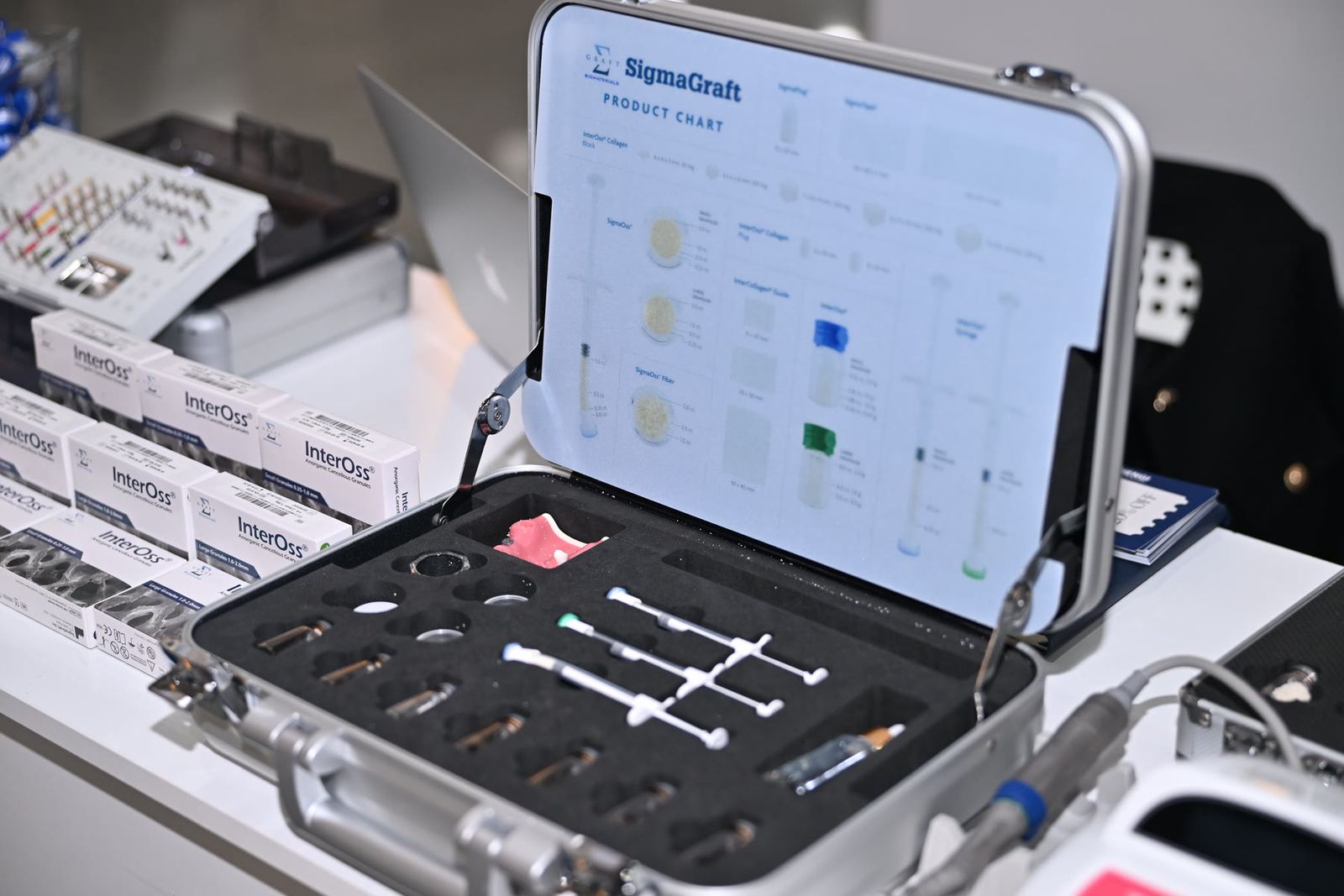 A bone graft kit and implant products on display