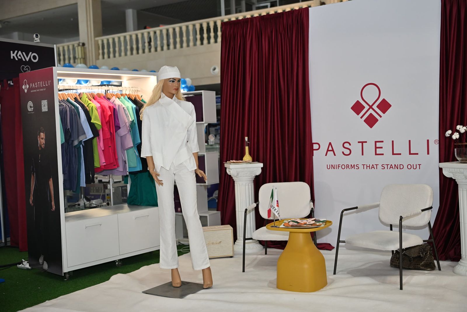 A stand of medical uniforms
